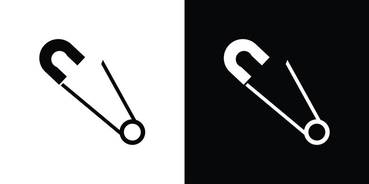 Safety pin icon in flat version on black and white background