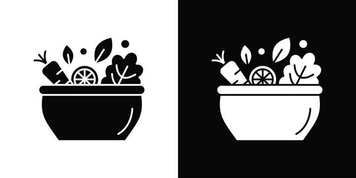Salad icon in flat version on black and white background