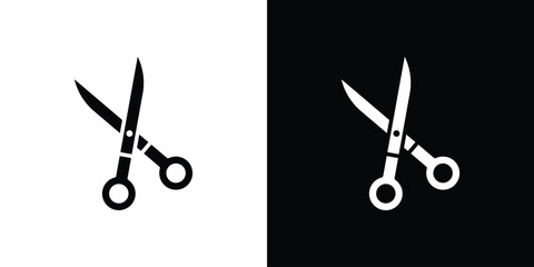 Poster - Scissors icon in flat version on black and white background