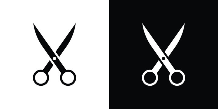Scissors icon in flat version on black and white background