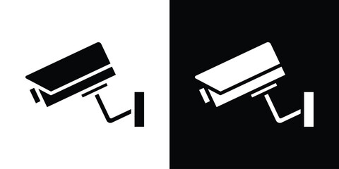 Fototapete - Security camera icon in flat version on black and white background