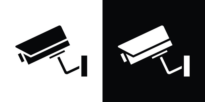 Security camera icon in flat version on black and white background