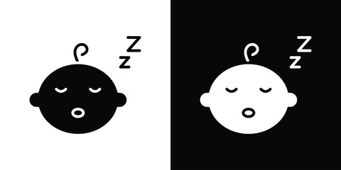 Poster - Sleeping baby icon in flat version on black and white background