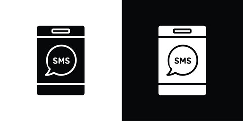 Poster - SMS icon in flat version on black and white background