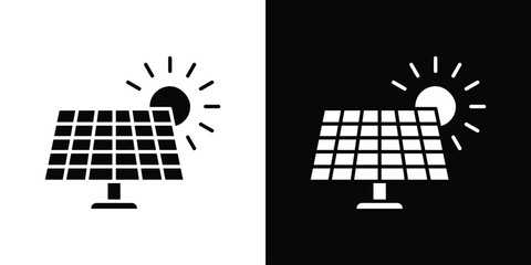 Aufkleber - Solar panel icon in flat version on black and white background