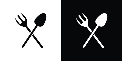 Poster - Spoon and Fork icon in flat version on black and white background