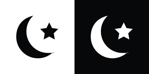 Aufkleber - Star and crescent icon in flat version on black and white background