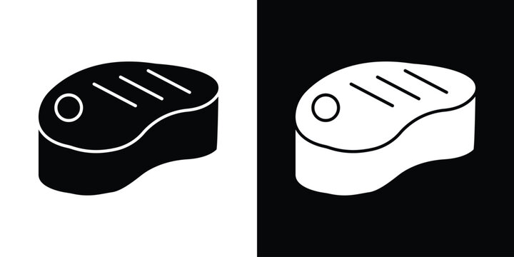 Steak icon in flat version on black and white background
