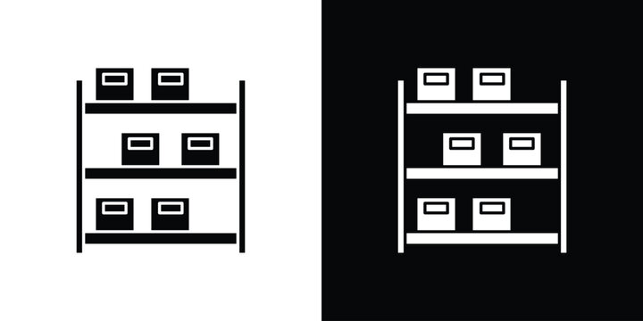 Storage rack icon in flat version on black and white background