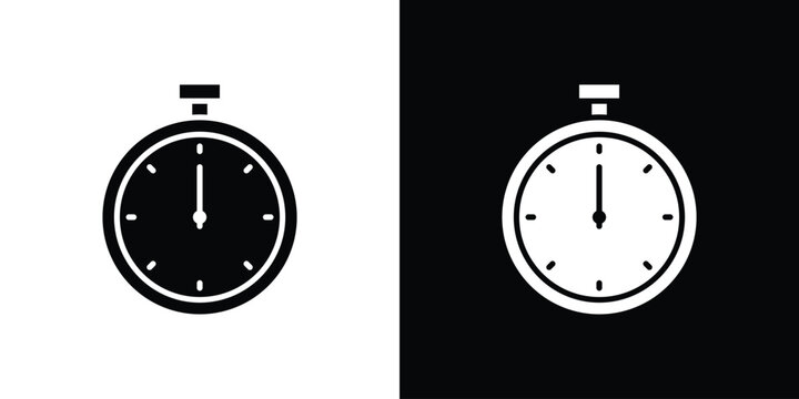 Stopwatch icon in flat version on black and white background