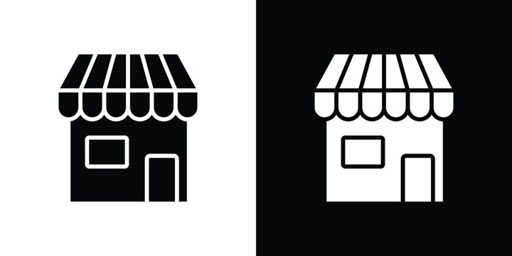 Store icon in flat version on black and white background