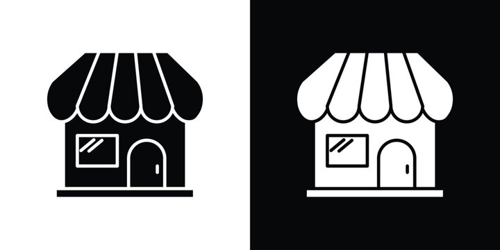 Store icon in flat version on black and white background