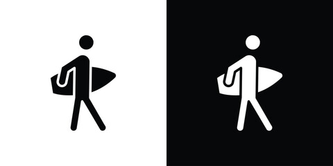 Poster - Surfer icon in flat version on black and white background