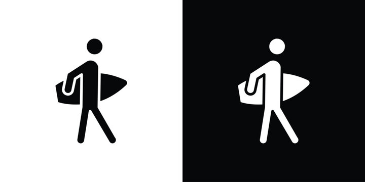 Surfer icon in flat version on black and white background