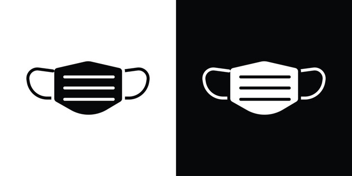 Surgical mask icon in flat version on black and white background