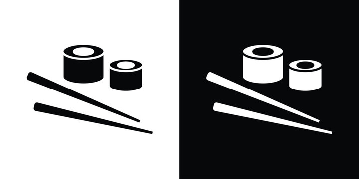 Sushi icon in flat version on black and white background