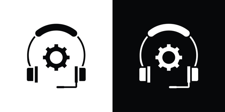 Technical support icon in flat version on black and white background
