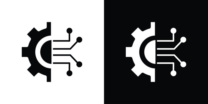 Technology icon in flat version on black and white background