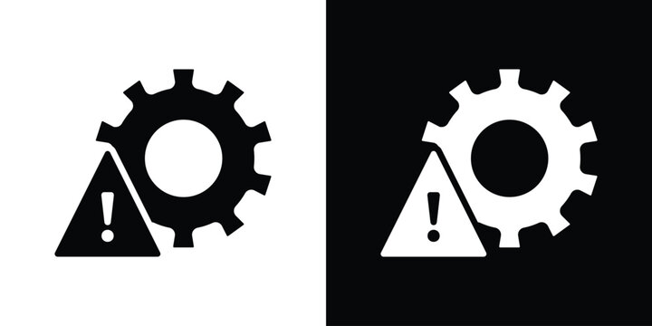 Technical warning icon in flat version on black and white background