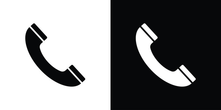 Telephone icon in flat version on black and white background