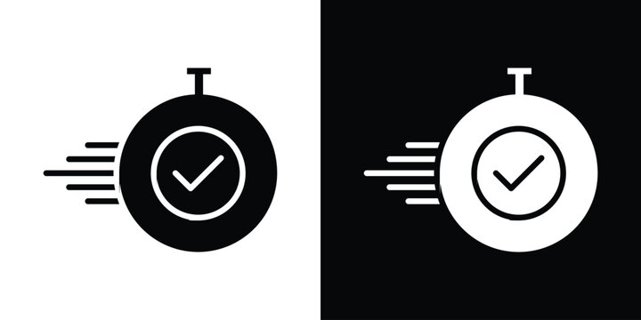 Time fast icon in flat version on black and white background