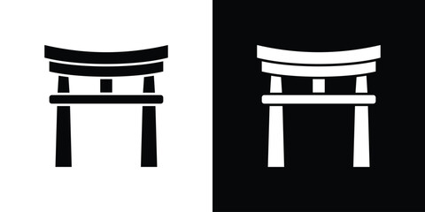 Poster - Torii gate icon in flat version on black and white background