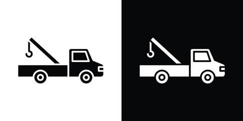 Poster - Tow truck icon in flat version on black and white background