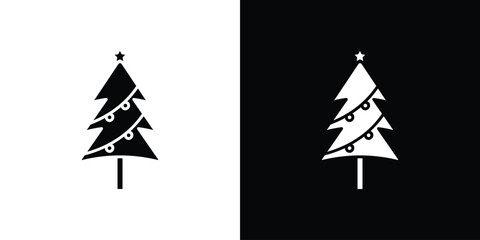 Aufkleber - Tree christmas icon in flat version on black and white background