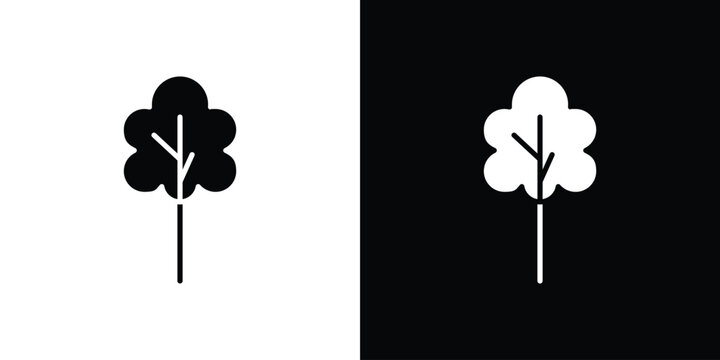 Tree icon in flat version on black and white background
