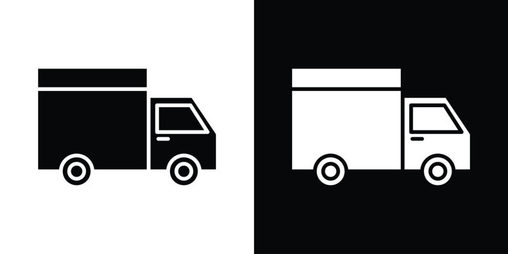 Truck icon in flat version on black and white background