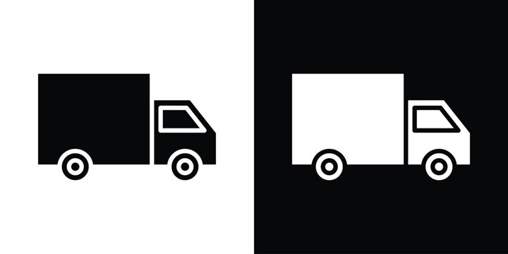 Truck icon in flat version on black and white background