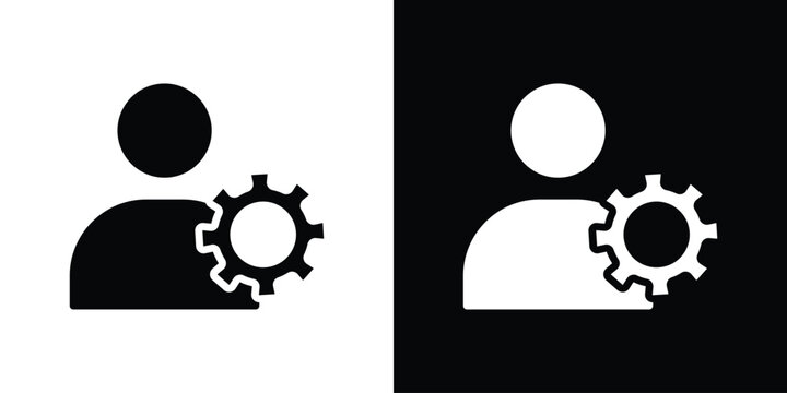 User gear icon in flat version on black and white background