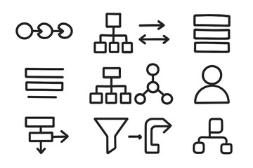 Abstract diagram icons on gradient background - flowchart, network, organization