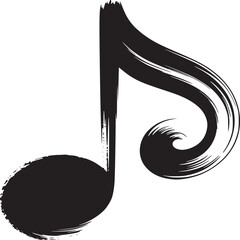Wall Mural - A black musical note painted with brush strokes on a light gray background in a square format design