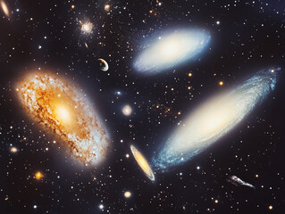 Wall Mural - galaxy with a yellow star in the middle and four other stars in the background. the stars are all di