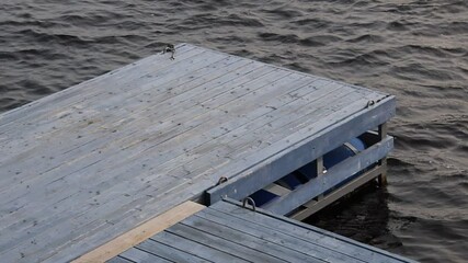 Poster - A bird perched on a wooden dock overlooking a body of water