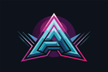 Poster - Retro style letter a logo concept with neon colors and angled lines, creating an edgy and futuristic graphic design