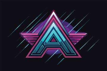 Poster - Retro style letter a logo concept with neon colors and angled lines, creating an edgy and futuristic graphic design