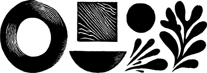 Poster - Folk art style hollow circle and patterned shapes design set
