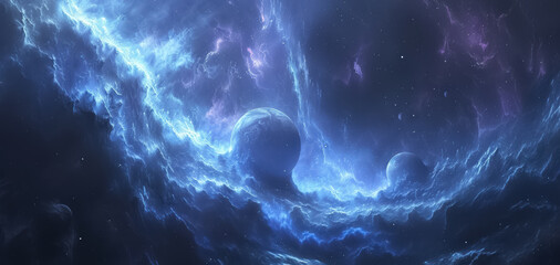 Wall Mural - Unknown planet from outer space. Space nebula. Cosmic cluster of stars. Outer space background