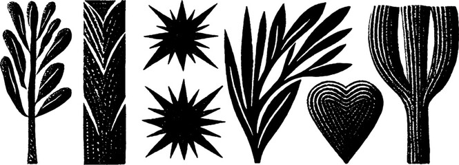 Poster - Neo folk art style botanical illustration collection featuring organic branch designs