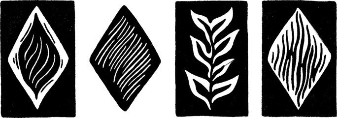 Poster - Neo folk art style diamond shapes and leaf illustration set for decorative designs