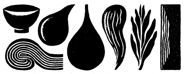 Poster - Neo folk art illustration set featuring organic shapes and patterns