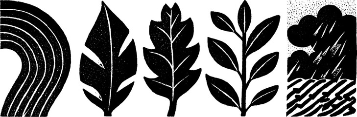 Poster - Neo folk art elements featuring rainbow and botanical designs for creative projects