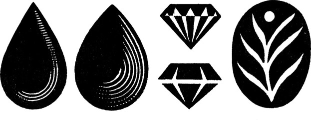 Poster - Neo folk art style black and white teardrop and geometric shapes illustration set