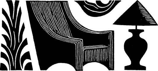 Poster - Neo folk art woodcut print with geometric shapes and text elements
