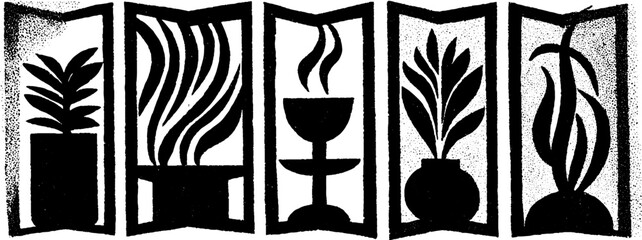 Poster - Neo folk art woodcut print with plant and nature motifs for decorative design