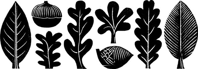 Poster - Neo folk art woodcut print featuring leaves and acorn design