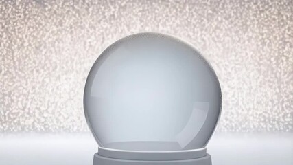 Wall Mural - crystal-clear snow globe on a white pedestal, set against a backdrop of gently falling, sparkling sn