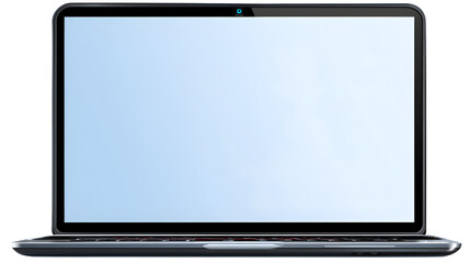 Laptop computer with blank screen, isolated on transparent background